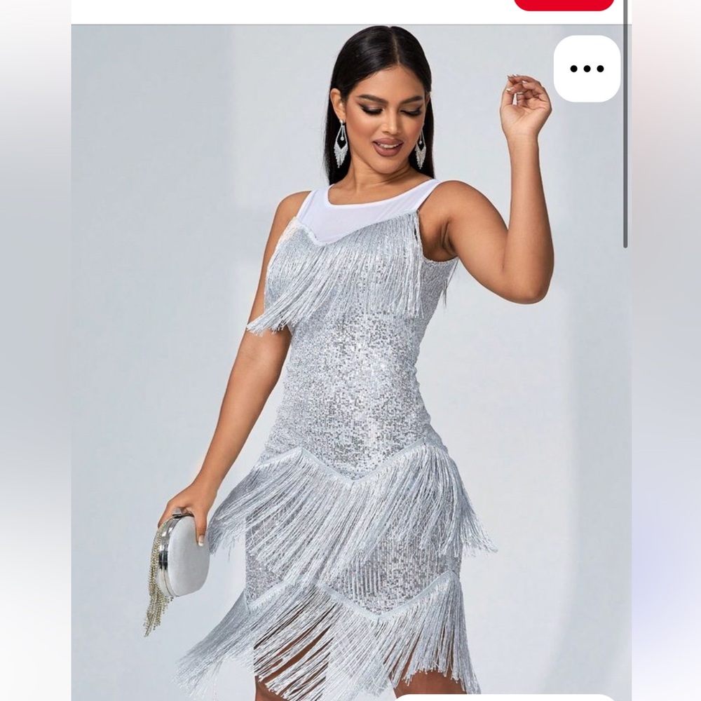SHEIN Silver Sequin Fringe Mini Dress New Year’s Eve party